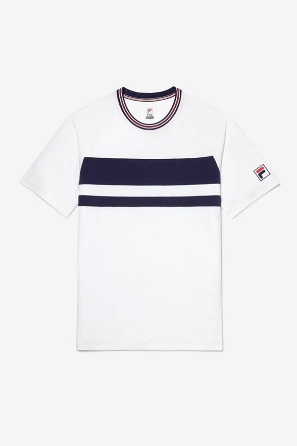 Fila Double Stripe Sleeve Tennis Men's T-Shirts - White,NZ 324-65412